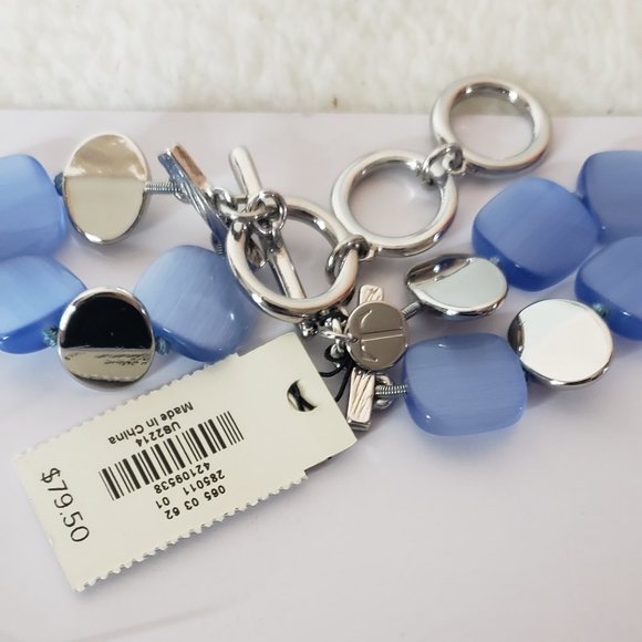 NWT Talbots Beachy Blue Moon Glow and Silver tone Flat Bead Necklace- jb2 - Picture 3 of 3